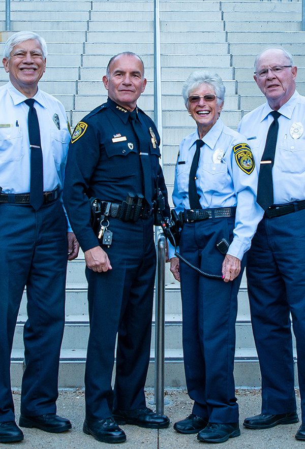 Retired Senior Volunteer Patrol members with the chief