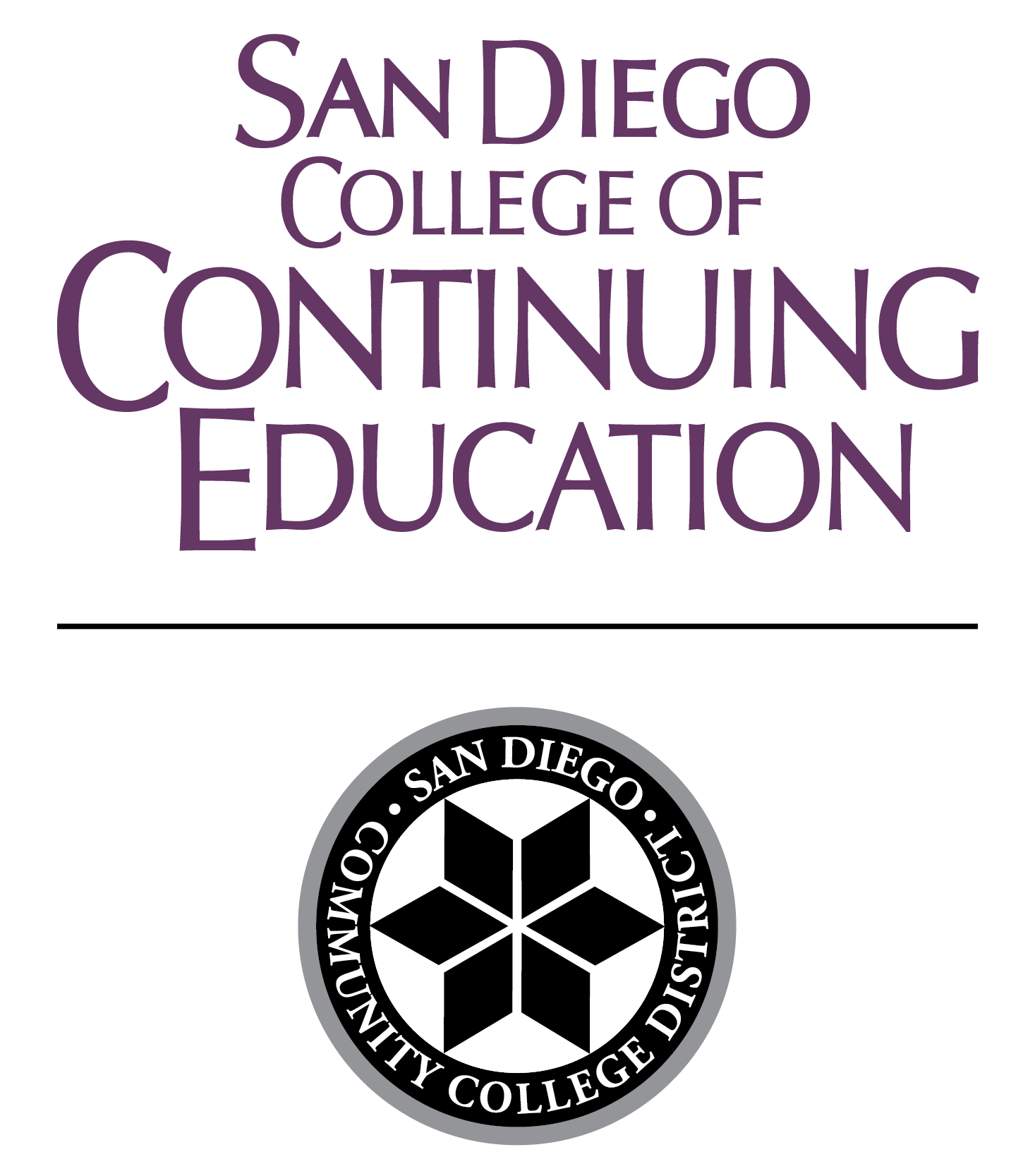 San Diego Continuing Education name with black district seal below