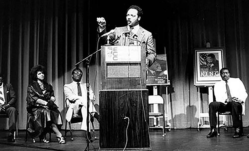 The Reverand Jesse Jackson speaks at the ECC in 1987