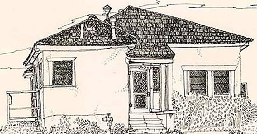 A sketch of an adobe-style cottage 