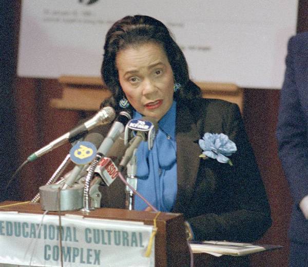 Coretta Scott King gives address at the Educational Cultural Complex in Southeastern San Diego.