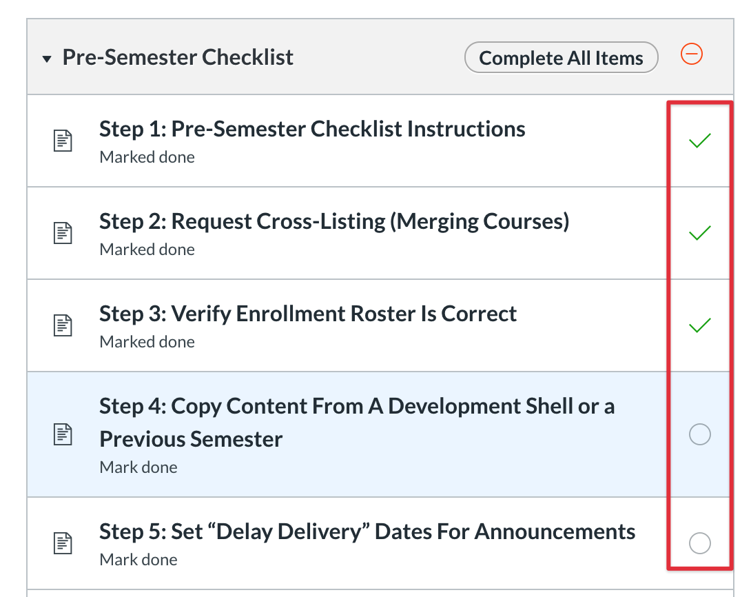 Screenshot example of Canvas Module Requirements