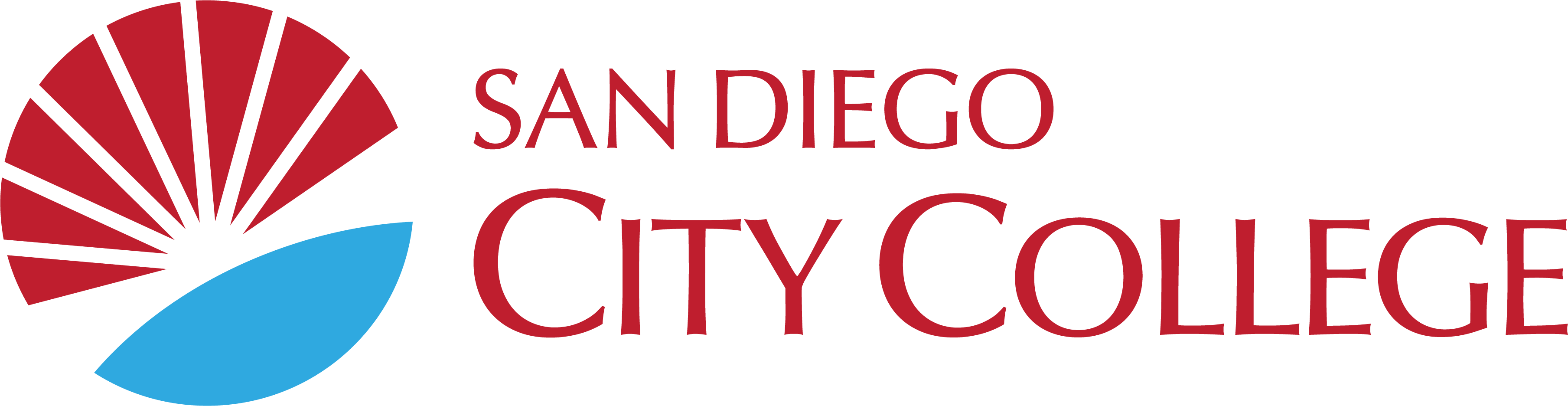 sunburst logo in red and cyan with san diego city college text to right