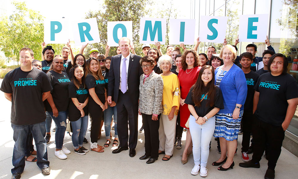 Promise students and supporters at a June 2018 news conference 
