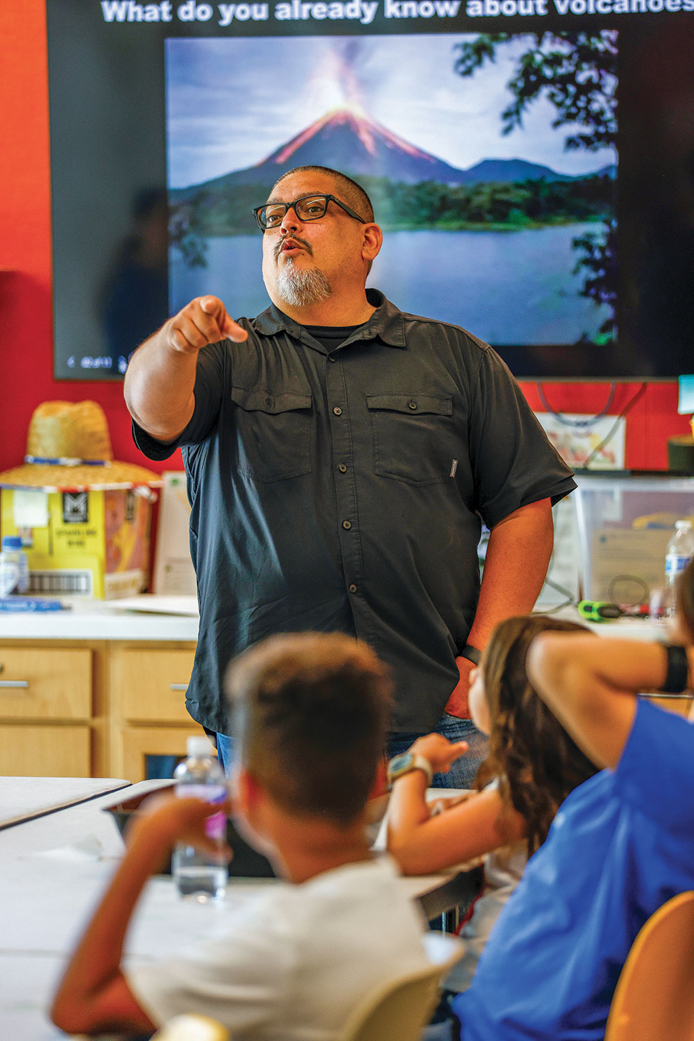 Beto at the front of the class during a STEM summer camp. 
