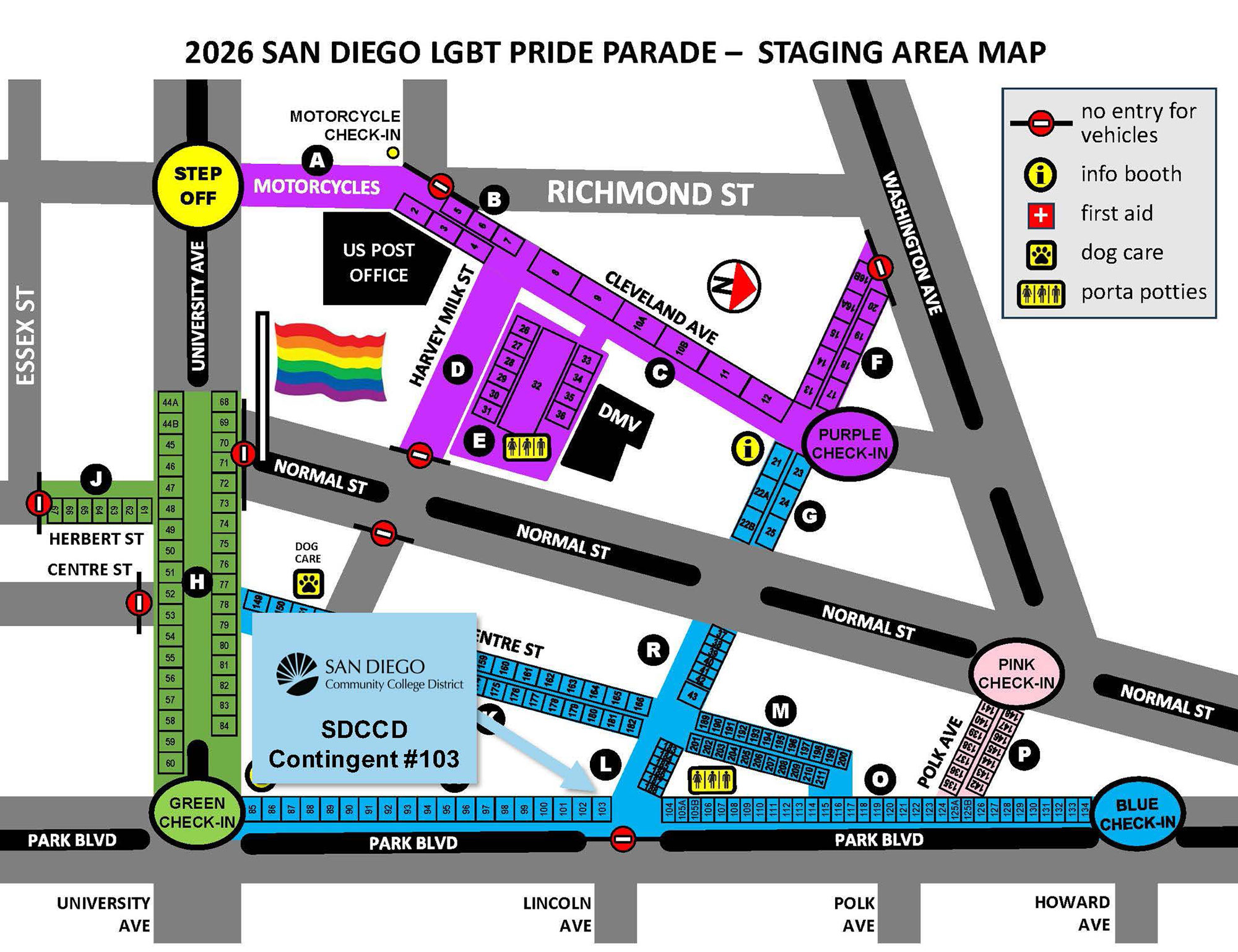 Map of the Parade setup area shows the district's area number 103 at the corner of Park Boulevard and Lincoln Avenue.
