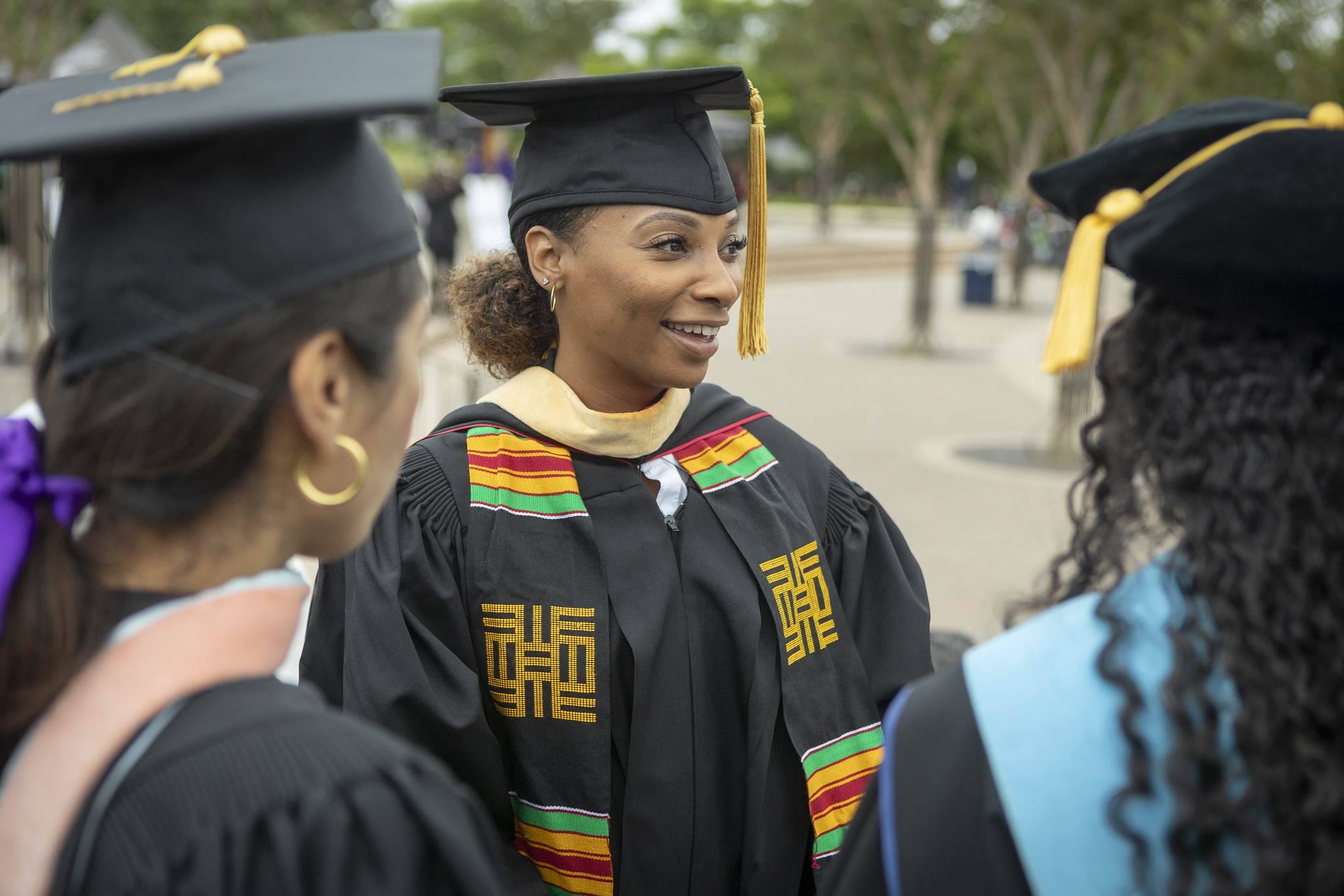 
Trustee Mariah Jameson in a cap and gown at commencement.
