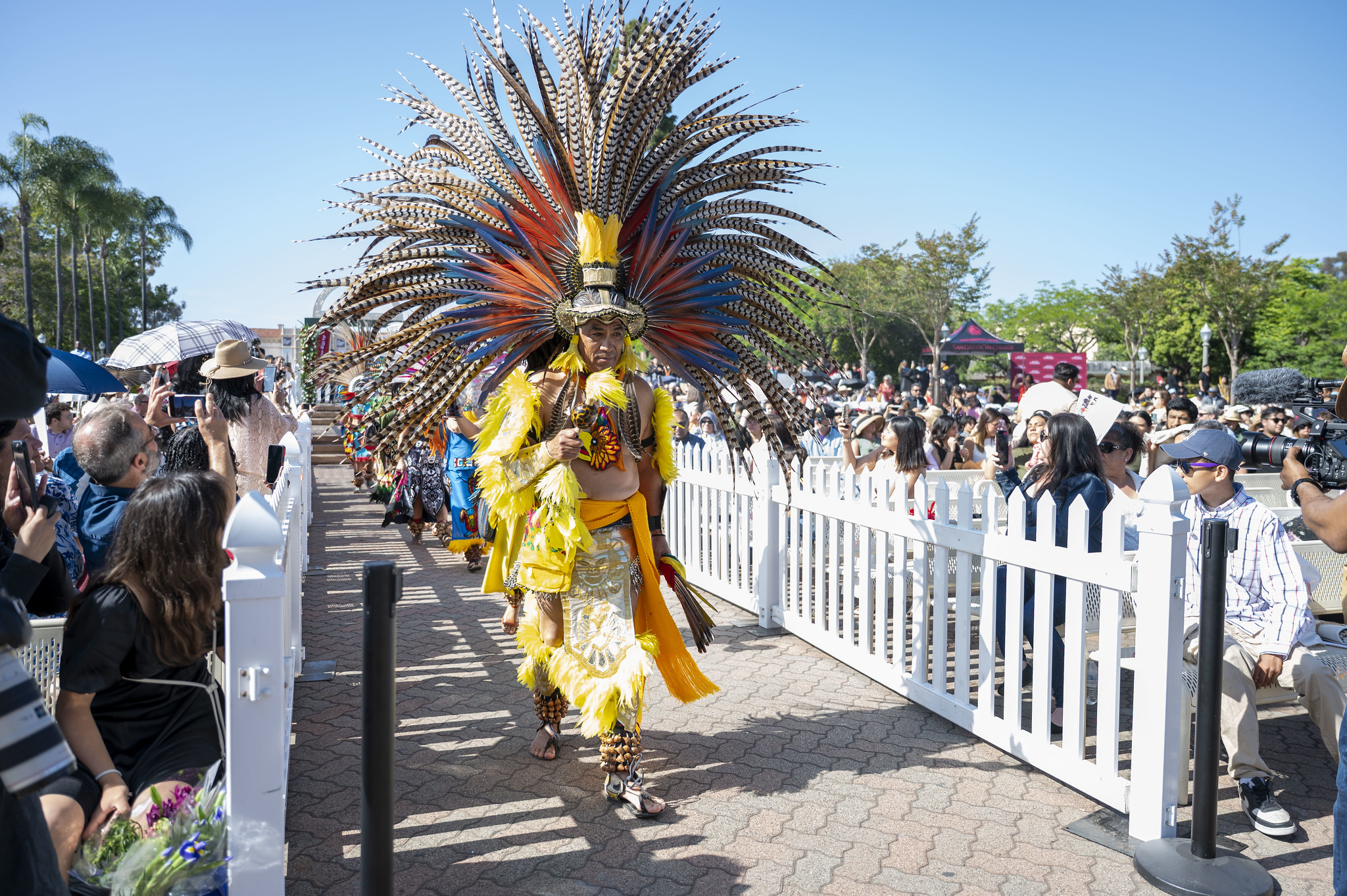 
People wearing Aztec cosutmes played music and danced at the ceremony.
