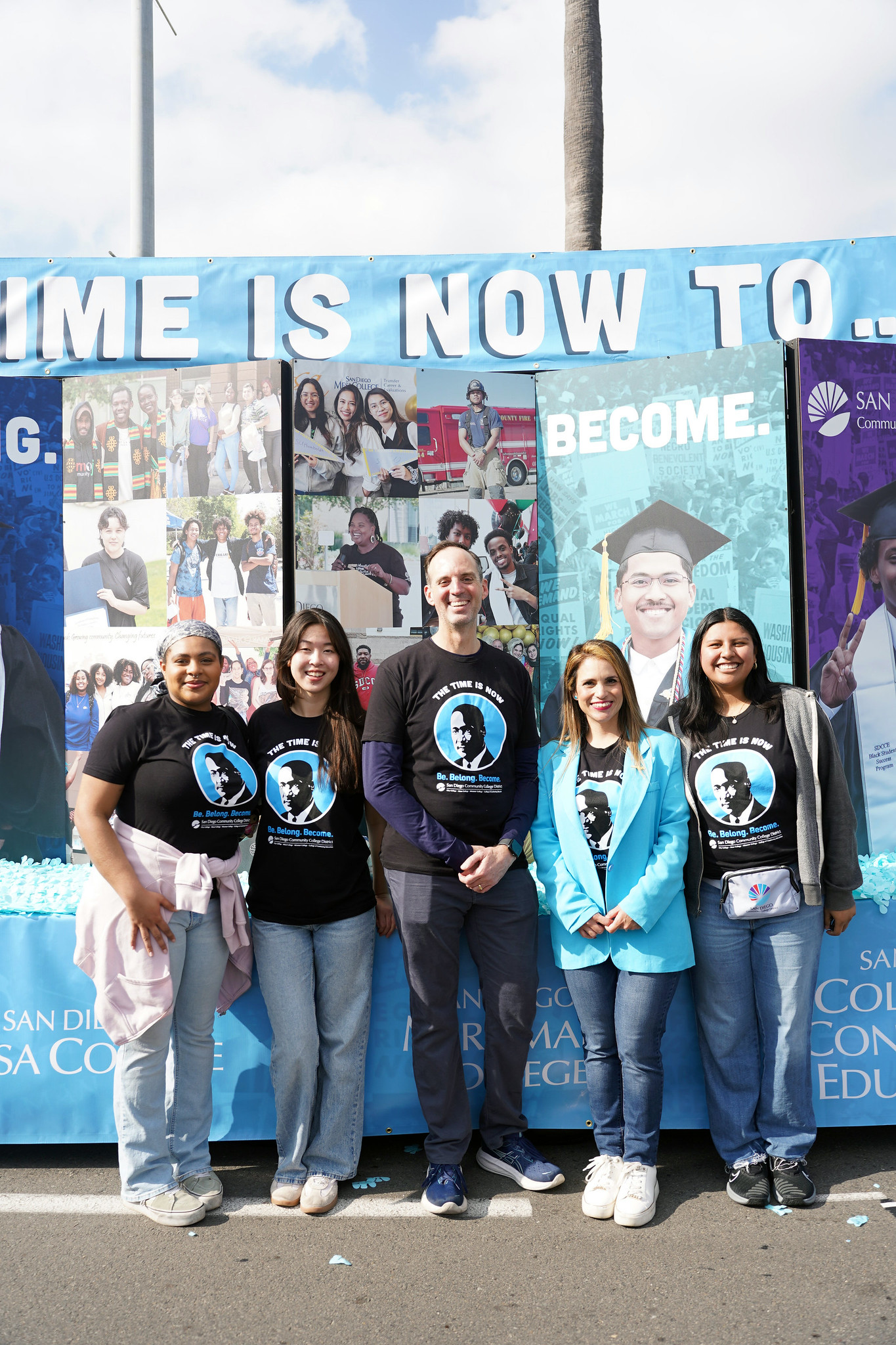 The Chancellor with four student trustees.