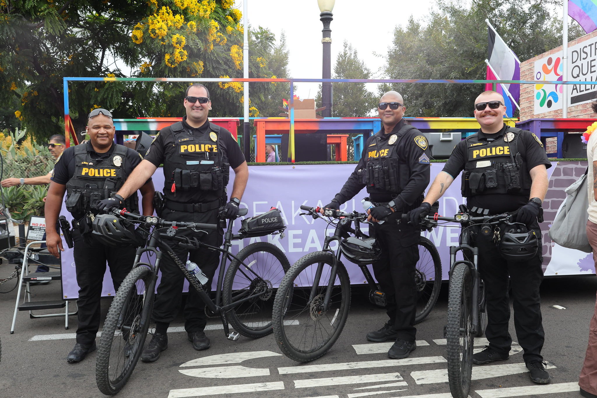 
College police officers on bicycles rode alongside the SDCCD contingent.
